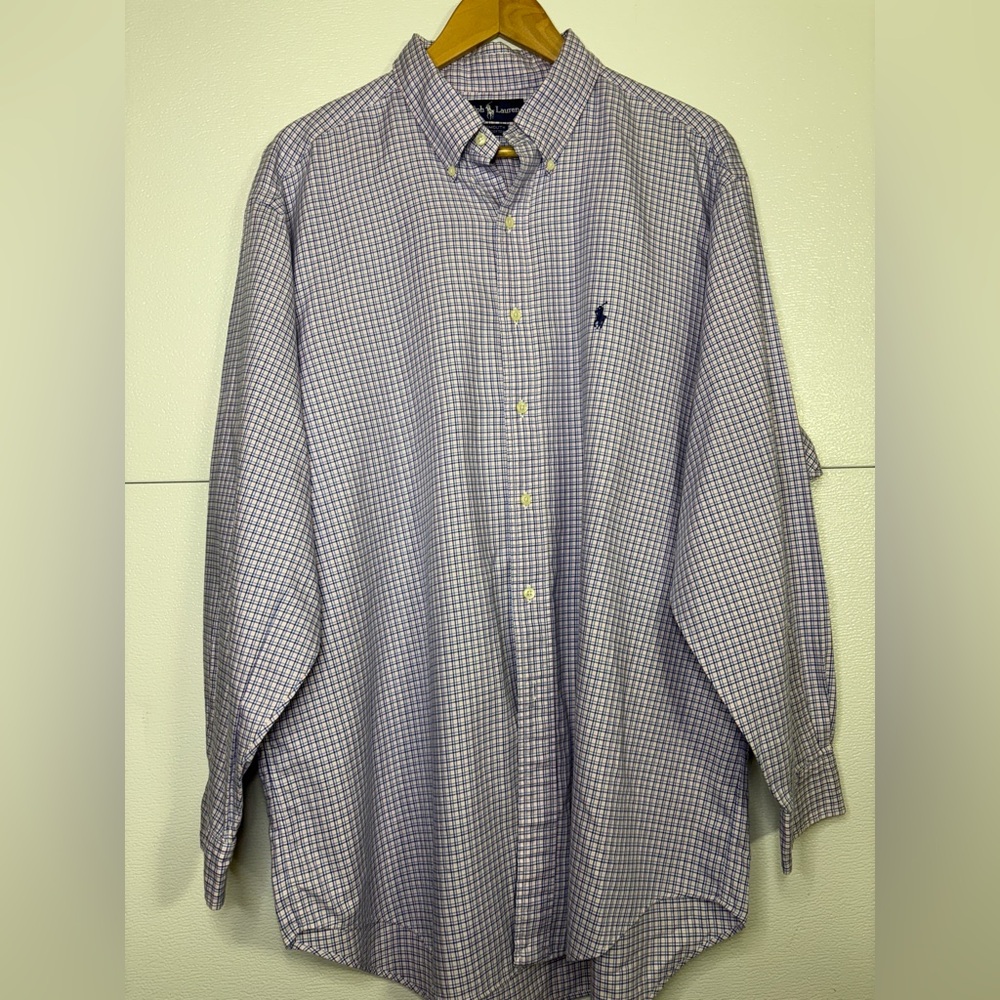 Ralph Lauren Men's Blue &‎ Pink Checkered Button Down Shirt Ivy League Preppy 17